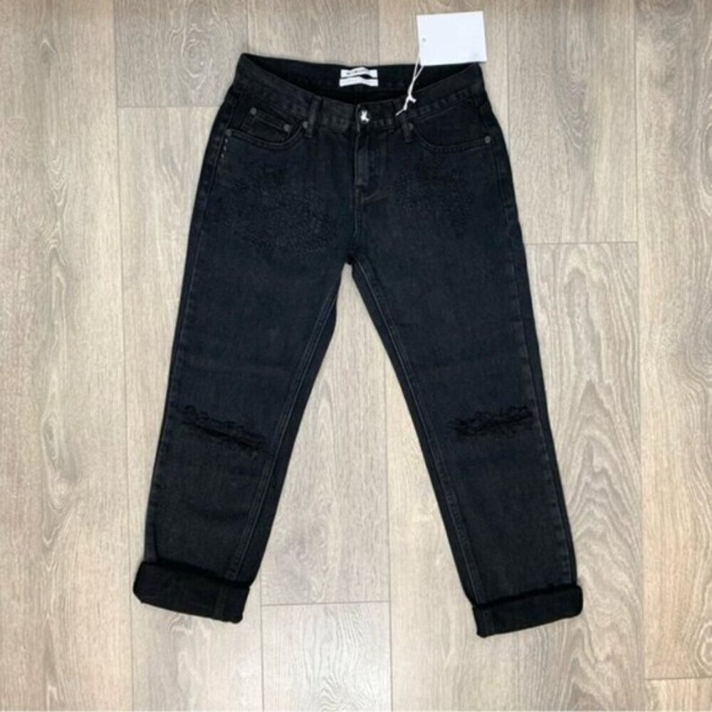 Free People One Teaspoon Awesome Baggies Jeans Black Oak Straight leg Distressed - Picture 2 of 16
